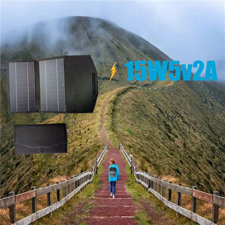 Dual USB Outputs Solar Panel Monocrystalline Silicon 15W Charger Folding Bag for Hiking Camping - Image 2