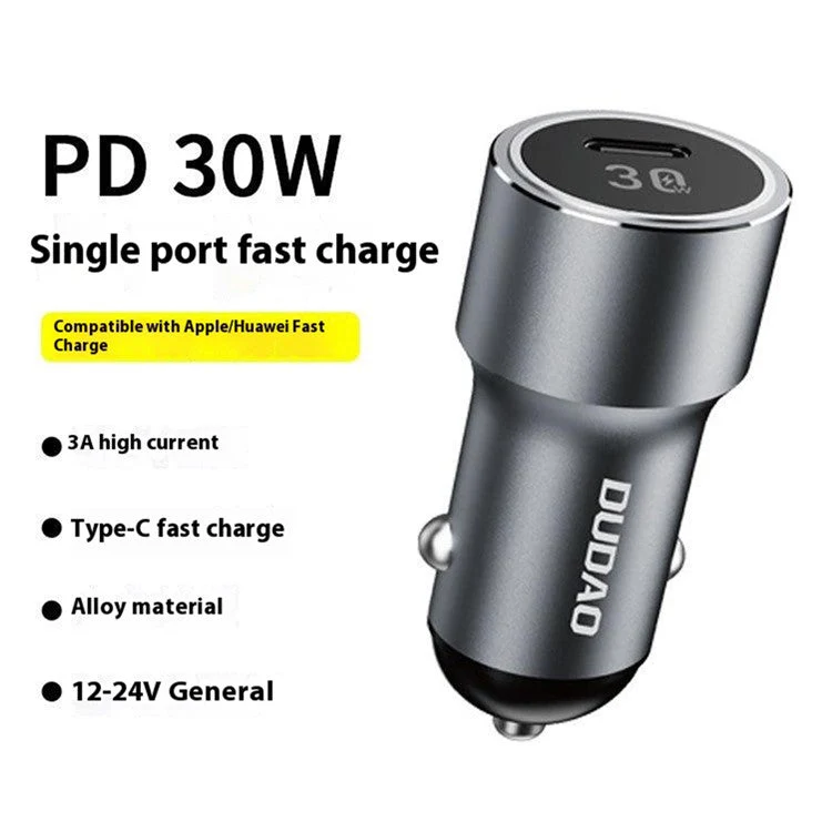 DUDAO R14 30W PD Fast Car Charger Type-C Single Port Cigarette Lighter Power Adapter - Image 2