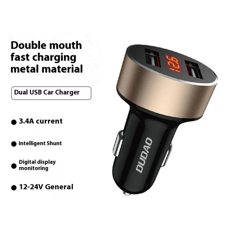 DUDAO R1s Dual USB 3.4A Phone Fast Charging Adapter Voltage Digital Display Car Charger - Image 3