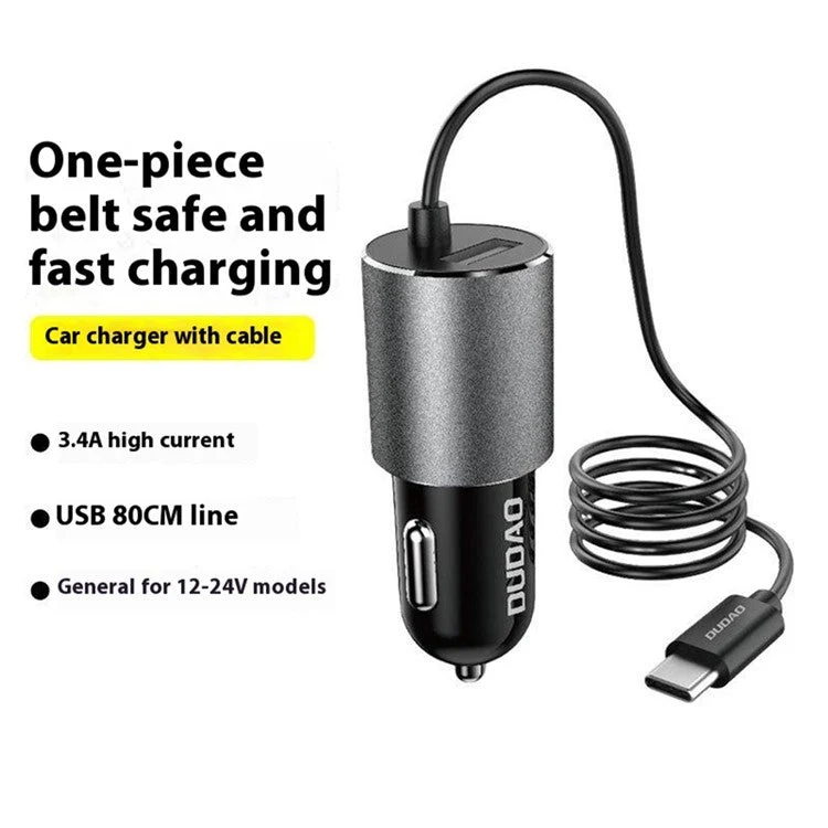 DUDAO R5Pro 3.4A USB Phone Charging Adapter Car Charger with Built-in Cable - Micro Cable - Image 2