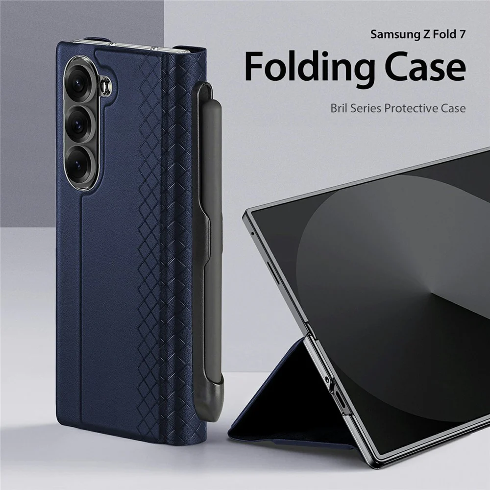 DUX DUCIS Bril Series For Samsung Galaxy Z Fold7 5G Case Leather Stand Phone Cover with Pen Holder - Blue - Image 4