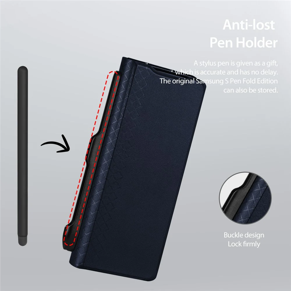 DUX DUCIS Bril Series For Samsung Galaxy Z Fold7 5G Case Leather Stand Phone Cover with Pen Holder - Blue - Image 7