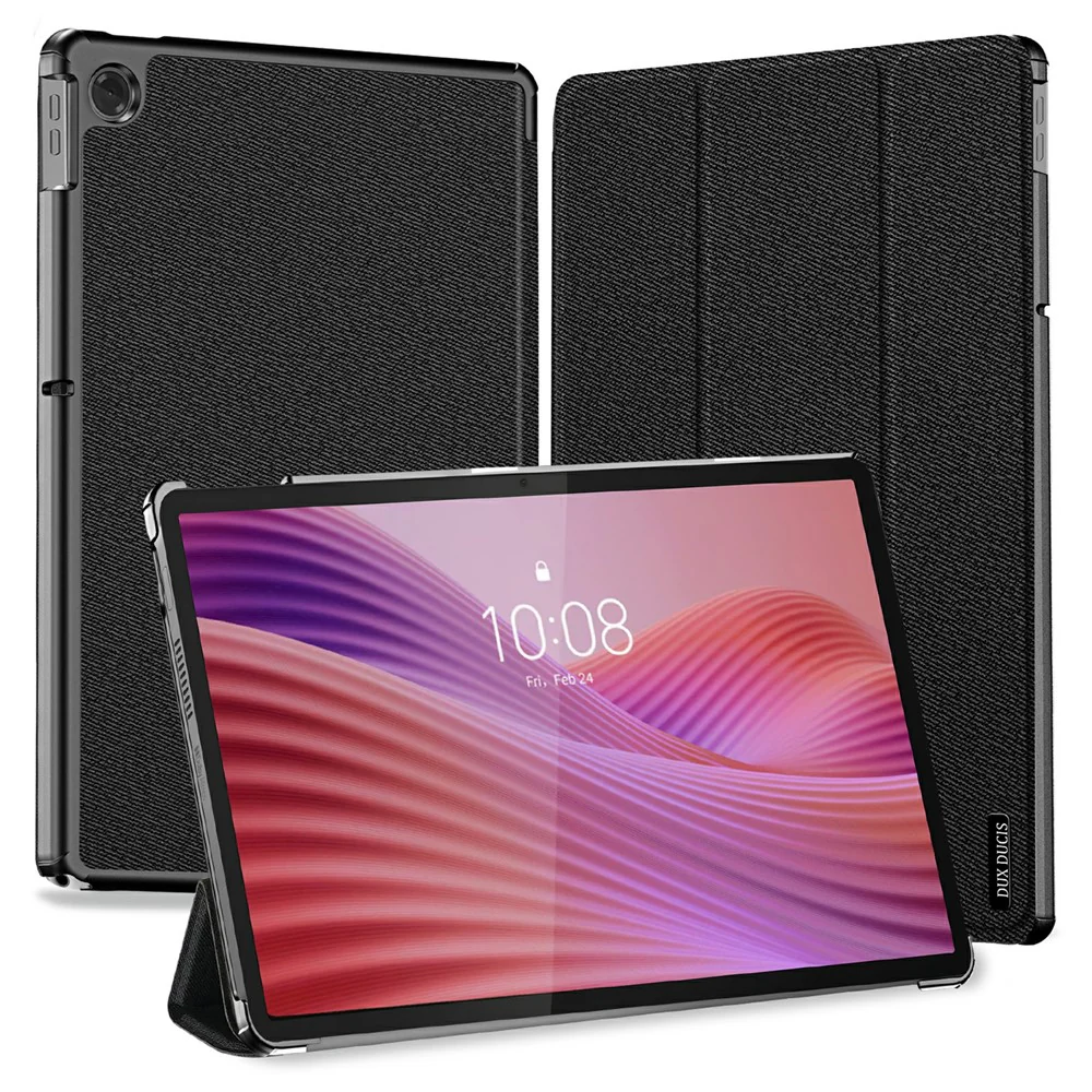 DUX DUCIS Domo Series for Lenovo Tab K10 (2nd Gen) Case Tri-Fold Stand Leather Cover Auto Wake / Sleep - Black