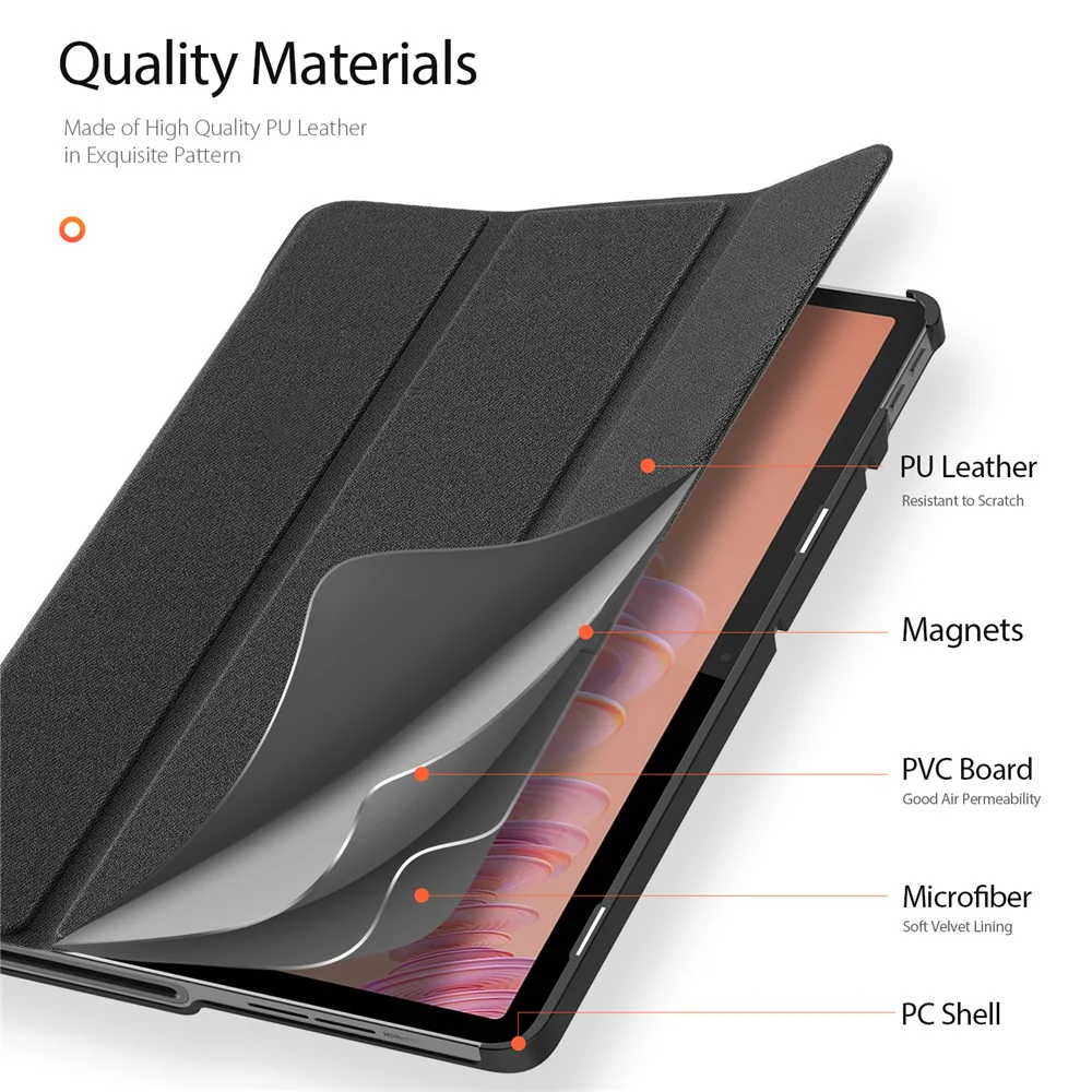 DUX DUCIS Domo Series for Lenovo Tab Plus Leather Case Tri-Fold Stand Anti-Scratch Tablet Cover - Black - Image 6