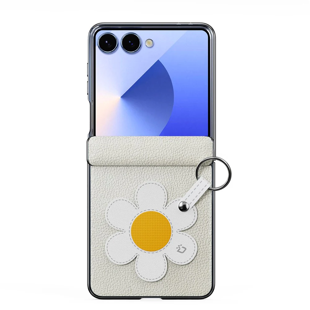 DUX DUCIS Luvy Series For Samsung Galaxy Z Flip7 5G Case PU Leather + PC Phone Case with Ring Holder / Strap - Starlight Daisy - Image 2