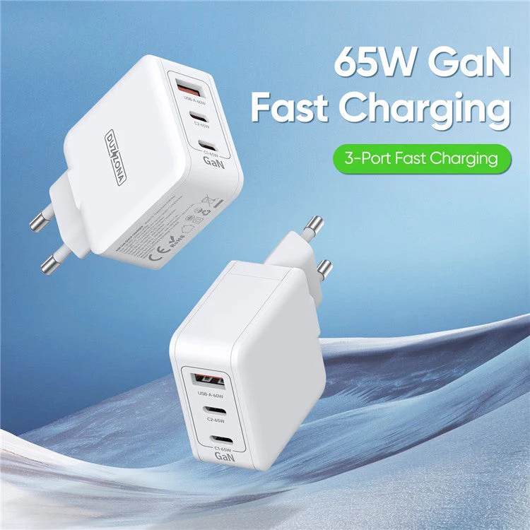 DUZZONA T9 PD 65W 3 Port USB C GaN Wall Charger PPS PD Fast Charger Power Adapter (CE / UKCA / RoHS Certified) - EU Plug - Image 3