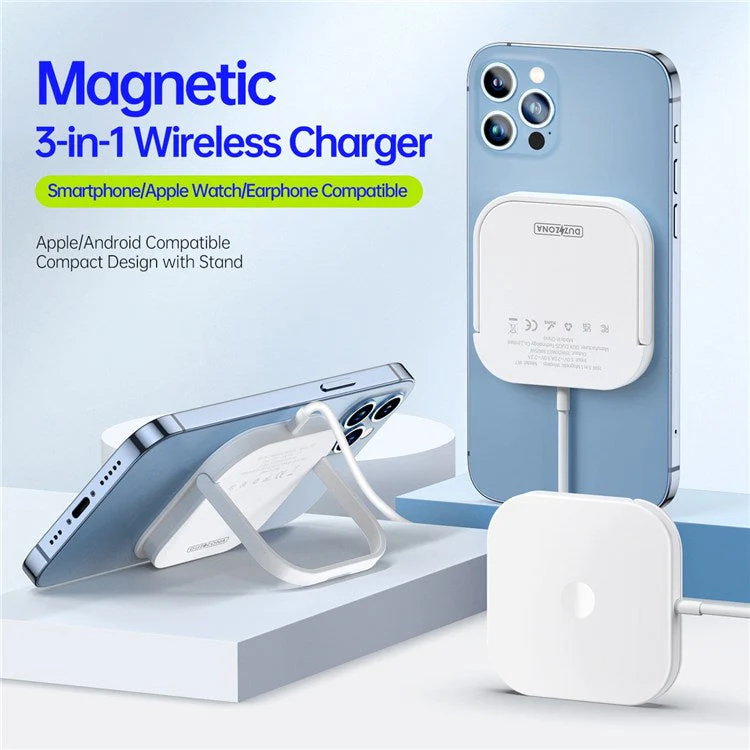 DUZZONA W7 3-in-1 Magnetic Wireless Charger with Folding Stand for iPhone 16 Series / Apple Watch 10 / AirPods 4 - Image 4