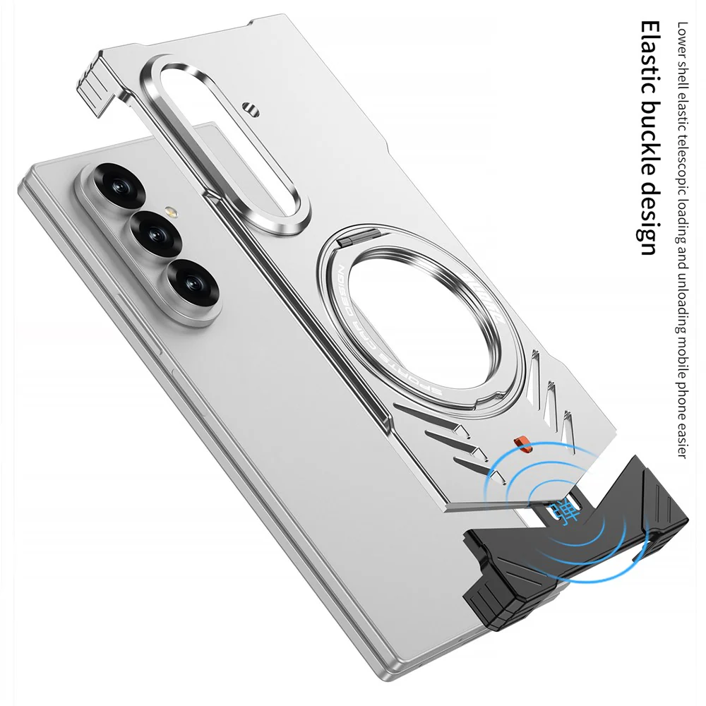 DYONG For Samsung Galaxy Z Fold7 5G Metal Case Frameless Hollow Heat Dissipation Phone Cover with Kickstand - Titanium Blue - Image 4