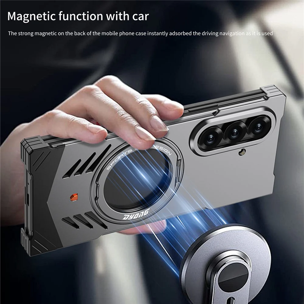 DYONG For Samsung Galaxy Z Fold7 5G Metal Case Frameless Hollow Heat Dissipation Phone Cover with Kickstand - Titanium Blue - Image 6