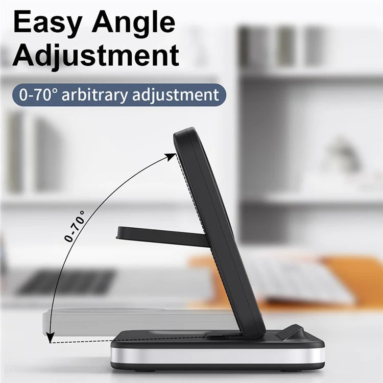 E16 Multifunction Foldable Wireless Charger Dock with Night Light for Mobile Phone / Airpods / Apple Watch - Black - Image 4