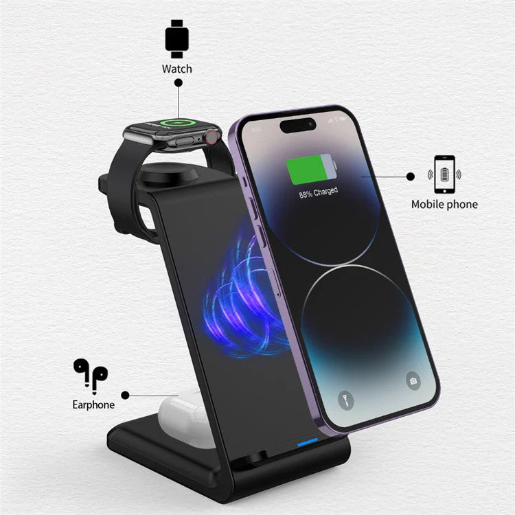 E8 3-in-1 15W Wireless Charger Phone Watch Earphone Desktop Charging Stand - White - Image 2