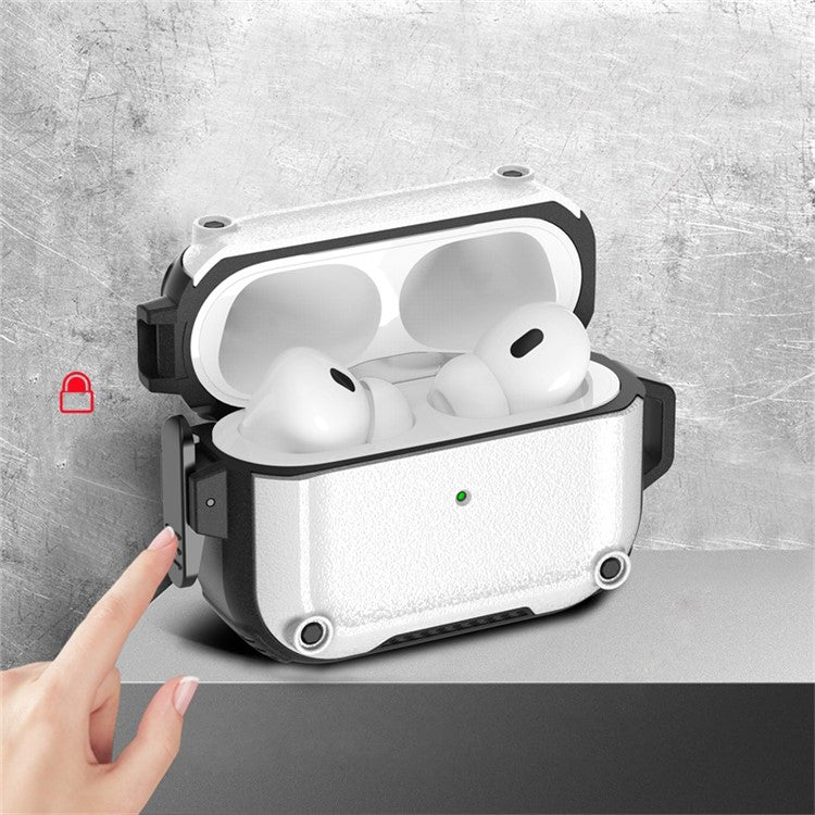 Earphone Case for AirPods Pro 2 PC+TPU Bluetooth Earbud Cover with Hanging Buckle - Grey - Image 3