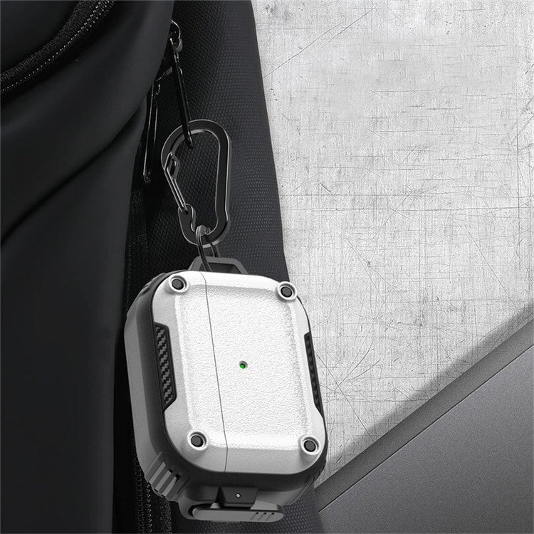 Earphone Case for AirPods Pro 2 PC+TPU Bluetooth Earbud Cover with Hanging Buckle - Grey - Image 6