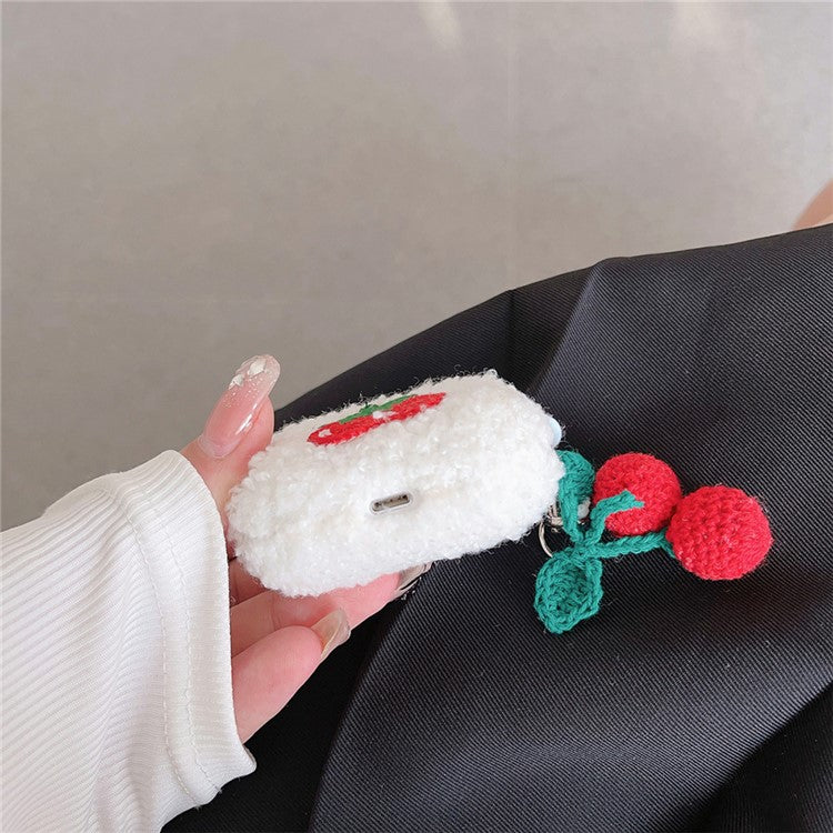 Earphone Cover for AirPods with Charging Case (2016) / (2019) / AirPods with Wireless Charging Case (2019) Plush Case with Cherry Pendant - Image 3