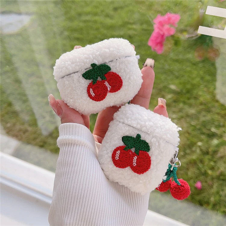 Earphone Cover for AirPods with Charging Case (2016) / (2019) / AirPods with Wireless Charging Case (2019) Plush Case with Cherry Pendant - Image 4