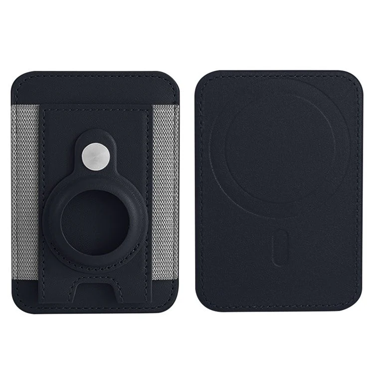 Elastic Band PU Leather Phone Back Card Bag Compatible with MagSafe Protective Case for AirTag - Dark Blue