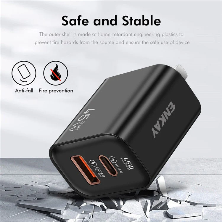 ENKAY ENK-FC001 45W USB-A + Type-C Dual Port Wall Charger Power Adapter - White - Image 4