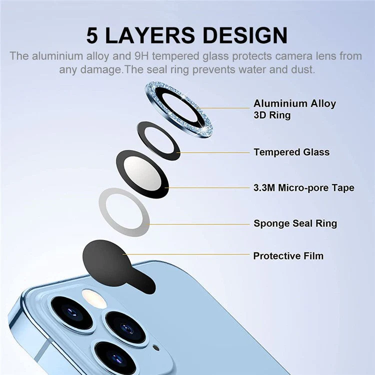 ENKAY HAT PRINCE 1Set For iPhone 16 Pro / 16 Pro Max Camera Lens Protector Glitter Metal Ring Lens Film - Gold - Image 3