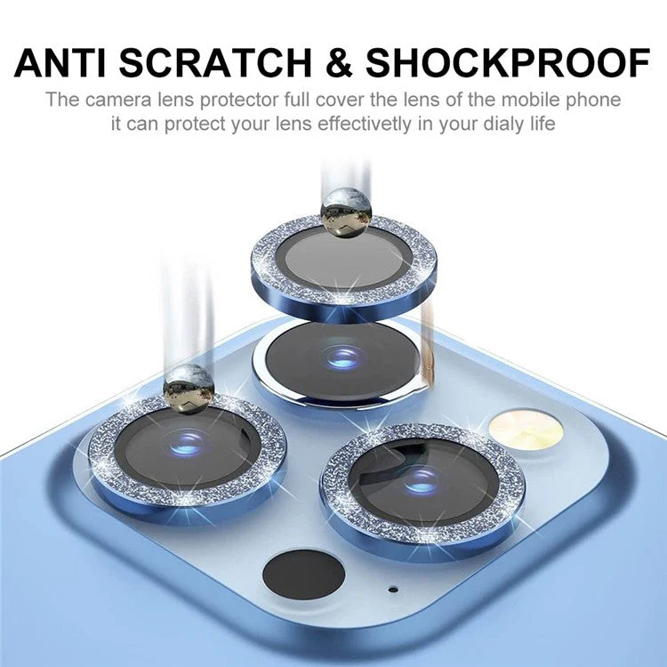 ENKAY HAT PRINCE 1Set For iPhone 16 Pro / 16 Pro Max Camera Lens Protector Glitter Metal Ring Lens Film - Silver - Image 2