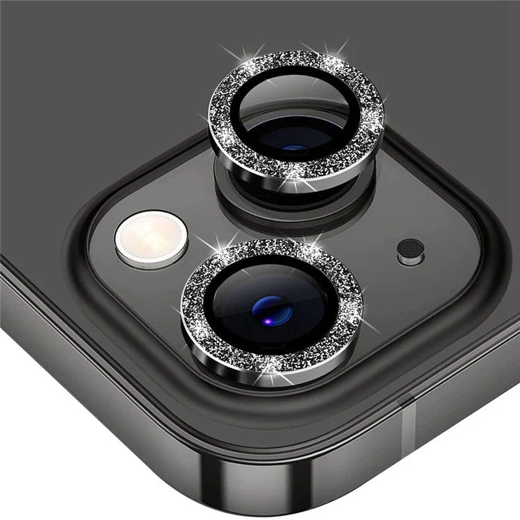 ENKAY HAT PRINCE Camera Lens Film for iPhone 14 6.1 inch / 14 Plus, 1 Set Glitter Decor Tempered Glass Aluminum Alloy Lens Protector - Black