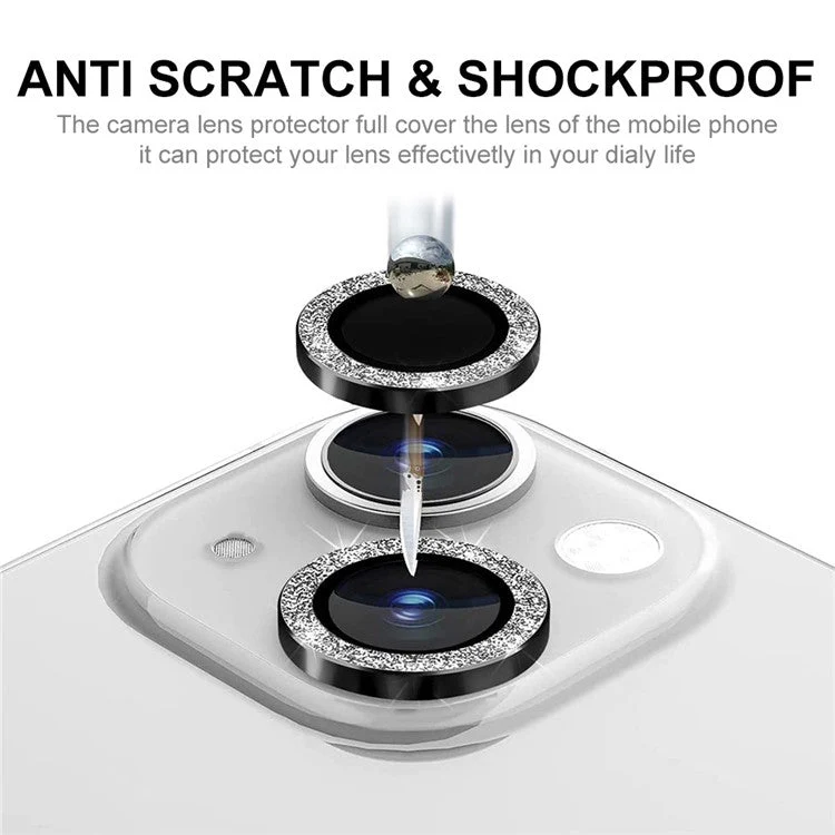 ENKAY HAT PRINCE Camera Lens Film for iPhone 14 6.1 inch / 14 Plus, 1 Set Glitter Decor Tempered Glass Aluminum Alloy Lens Protector - Silver - Image 2