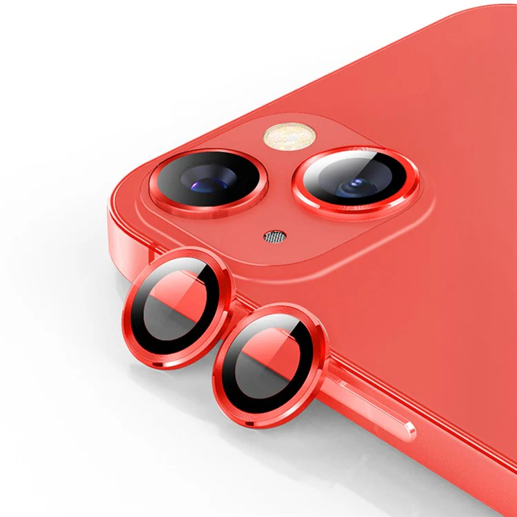 ENKAY HAT PRINCE For iPhone 14 6.1 inch / 14 Plus 1 Set Camera Lens Protector HD Anti-explosion Tempered Glass Aluminum Alloy Ring Film - Red