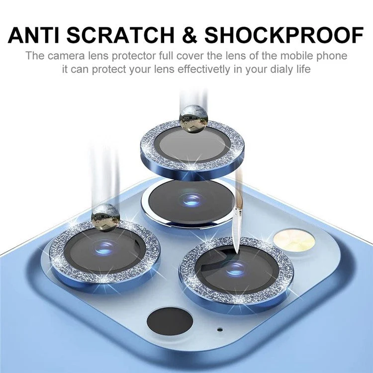 ENKAY HAT PRINCE For iPhone 14 Pro / 14 Pro Max 1 Set Camera Lens Protector Glitter Decor Tempered Glass Aluminum Alloy Film - Gold - Image 2
