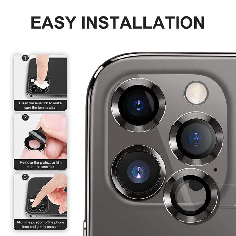 ENKAY HAT PRINCE For iPhone 14 Pro 6.1 inch / 14 Pro Max 6.7 inch 1 Set Camera Lens Film Ultra Clear Tempered Glass Aluminum Alloy Ring Lens Protector - Grey - Image 5