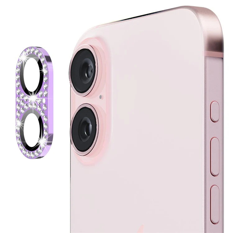 ENKAY HAT PRINCE For iPhone 16 / 16 Plus Camera Lens Protector Rhinestone Decor Metal+Tempered Glass Lens Film - Light Purple