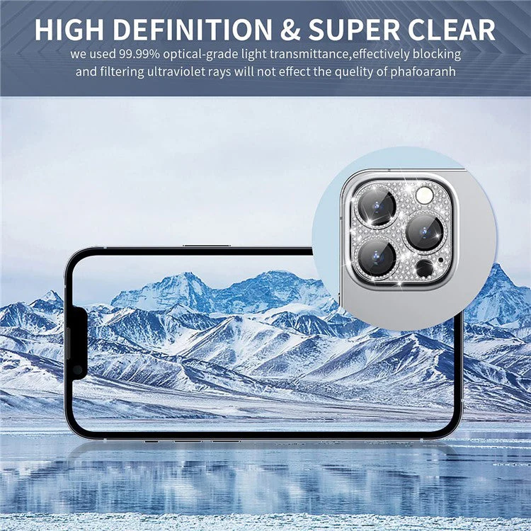 ENKAY HAT PRINCE For iPhone 16 / 16 Plus Camera Lens Protector Rhinestone Decor Metal+Tempered Glass Lens Film - Silver - Image 5