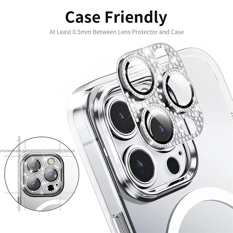 ENKAY HAT PRINCE For iPhone 16 Pro / 16 Pro Max Camera Lens Protector Rhinestone Decor Metal+Tempered Glass Lens Film - Dark Blue - Image 4