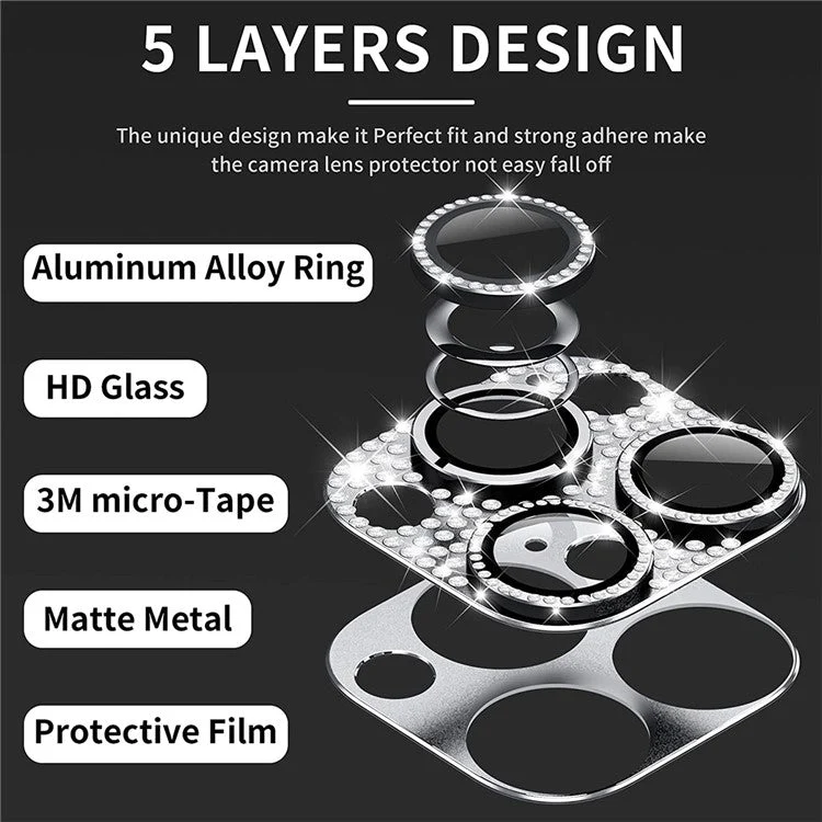 ENKAY HAT PRINCE For iPhone 16 Pro / 16 Pro Max Camera Lens Protector Rhinestone Decor Metal+Tempered Glass Lens Film - Navy Blue - Image 2