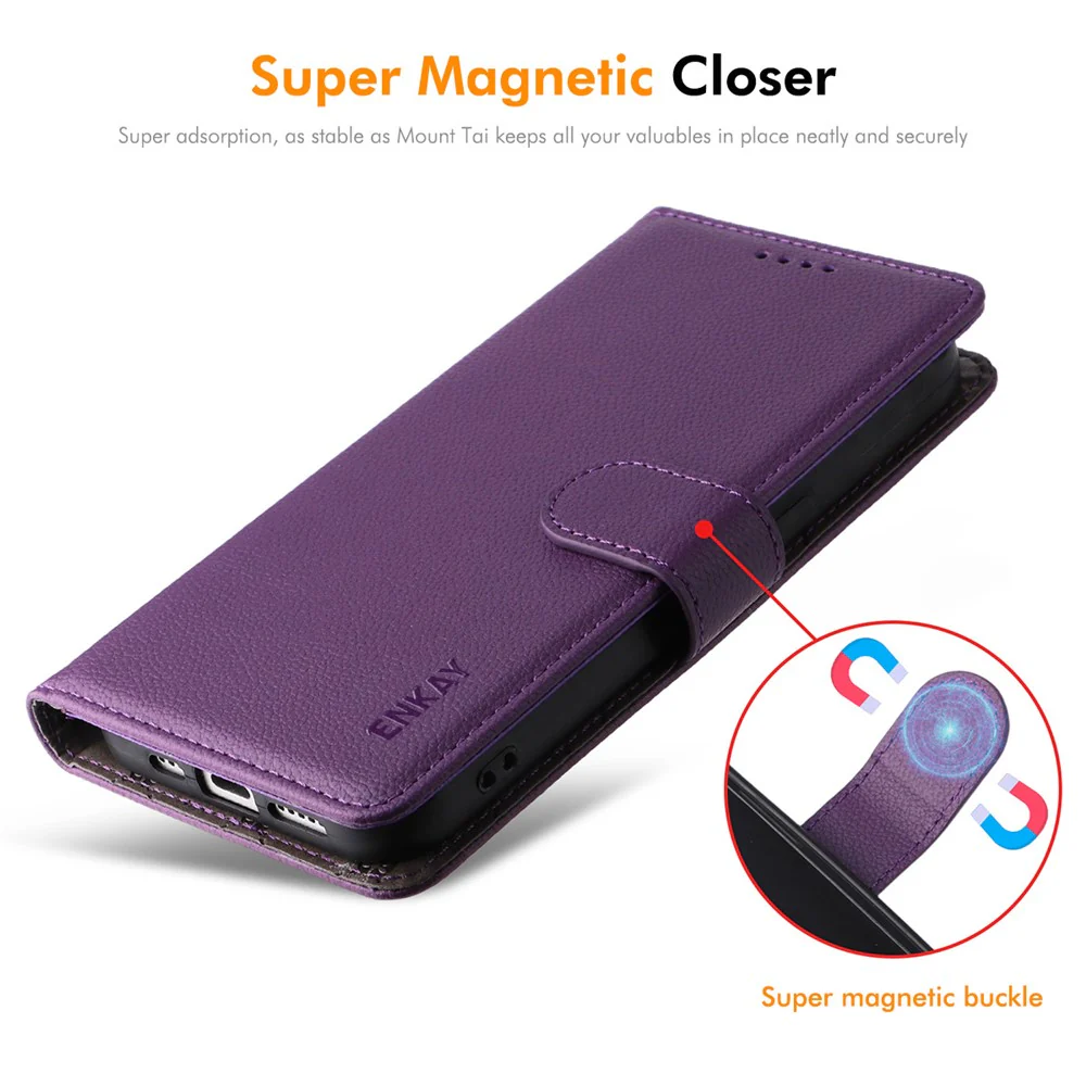 ENKAY HAT PRINCE For iPhone 17 Pro Max Wallet Case with Strap RFID Blocking Leather Stand Phone Cover - Purple - Image 4