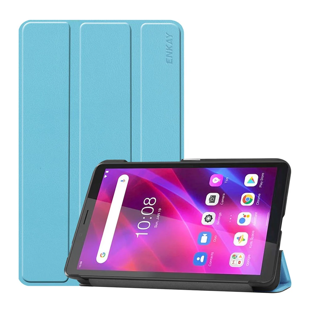 ENKAY HAT PRINCE Full Coverage Shock-Proof Tri-fold PU Leather + Hard PC Inner Tablet Stand Case for Lenovo Tab M7 (2nd Gen) / (3rd Gen) - Baby Blue
