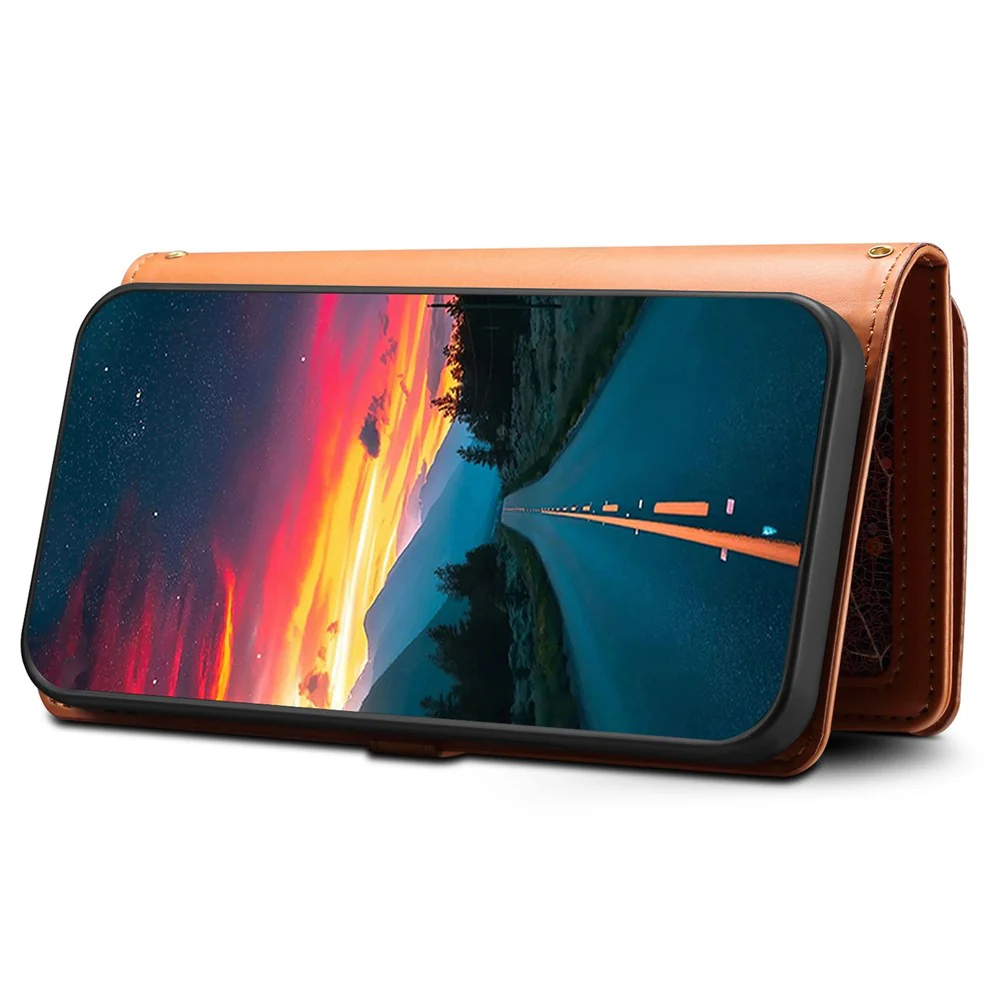 ESEBLE Galaxy Series For iPhone 17 Pro Max Case RFID Blocking Leather Zipper Phone Cover with Shoulder Strap + Wrist Strap - Brown - Image 6