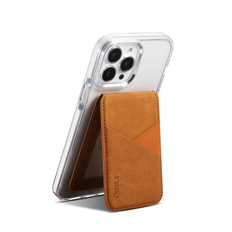 ESEBLE Magnetic Card Holder Compatible with MagSafe RFID Blocking Phone Leather Wallet Kickstand - Brown - Image 5