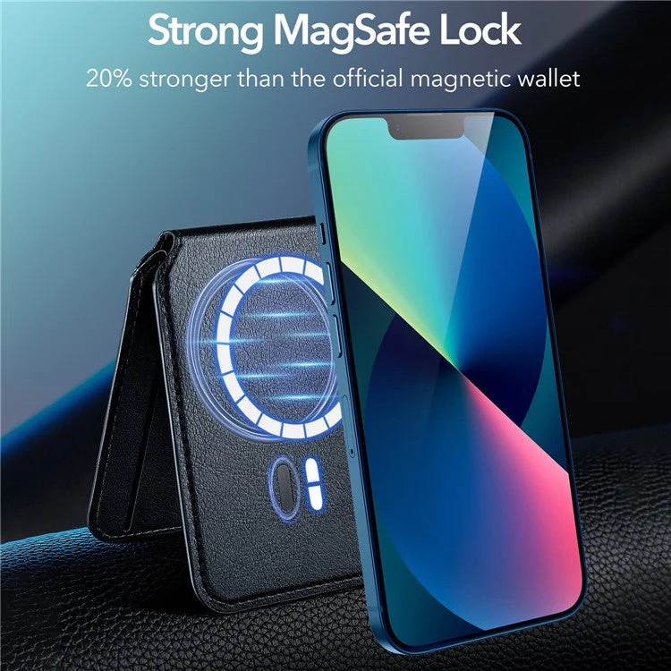 ESR 2K508 Halolock Magnetic Wallet Compatible with MagSafe Genuine Cow Leather Card Holder Stand - Black - Image 5