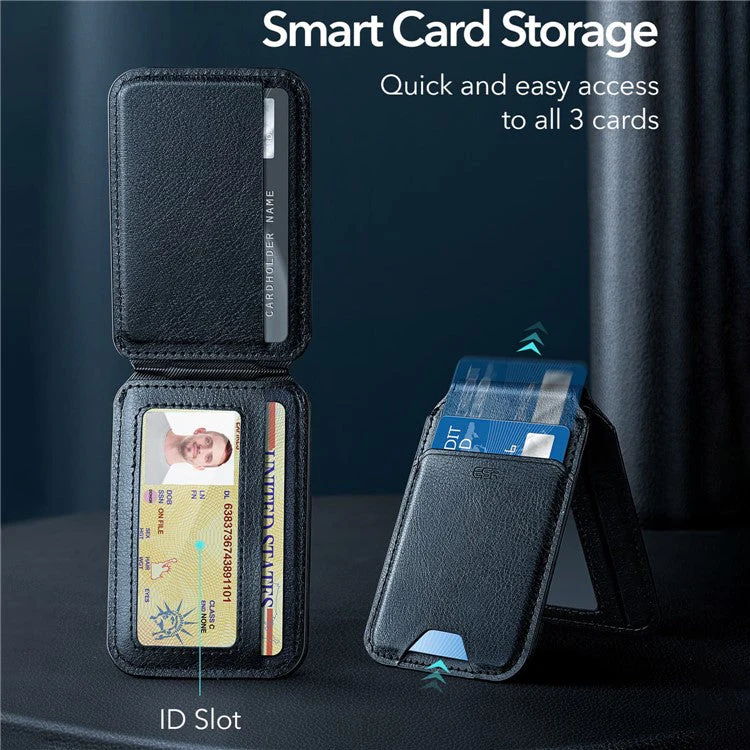 ESR 2K508 Halolock Magnetic Wallet Compatible with MagSafe Genuine Cow Leather Card Holder Stand - Black - Image 7