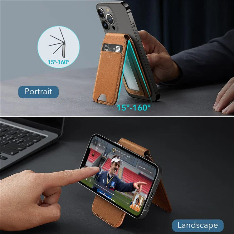 ESR 2K508 Halolock Magnetic Wallet Compatible with MagSafe Genuine Cow Leather Card Holder Stand - Brown - Image 6