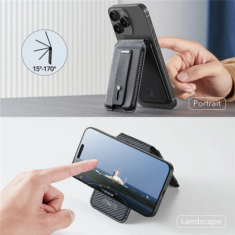 ESR 2K609 Magnetic Card Holder Wallet Stand Grip Finger Loop Compatible with Apple Find My - Black Carbon Fiber - Image 6