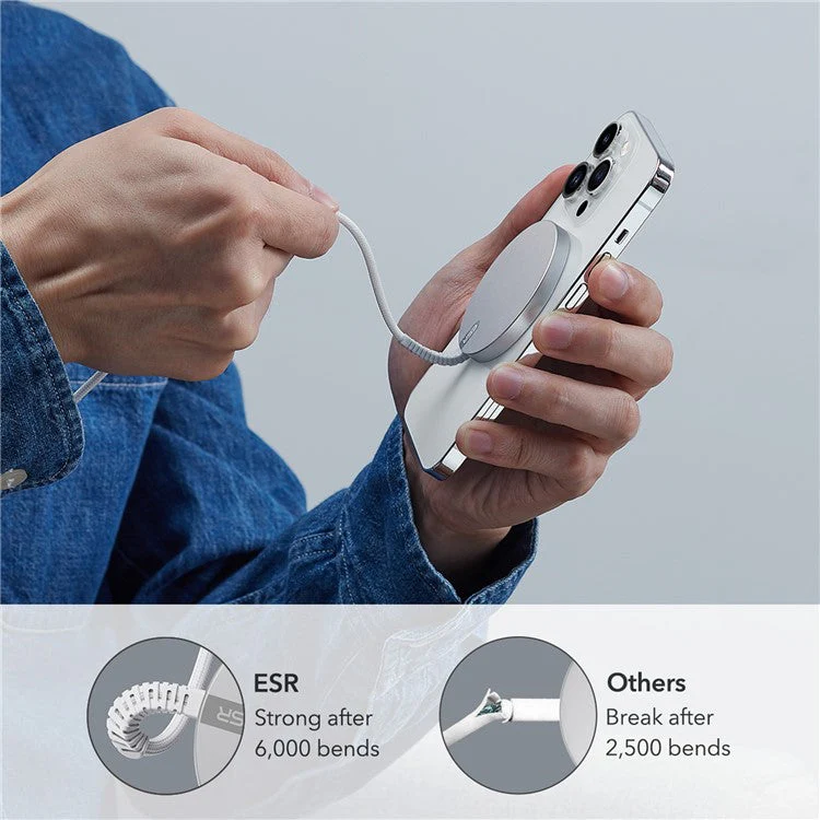 ESR Mini Wireless Charger with 1.5m Cable Portable Cell Phone Fast Charger - Silver - Image 3