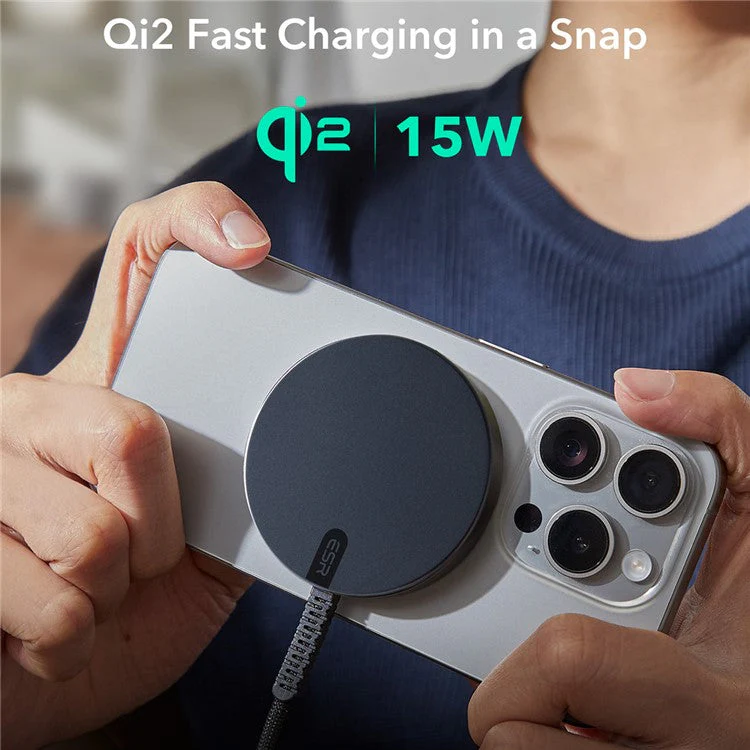 ESR Qi2 HaloLock Mini Wireless Charger 15W Compatible with MagSafe Charging Pad, 5ft Cable - Black - Image 4