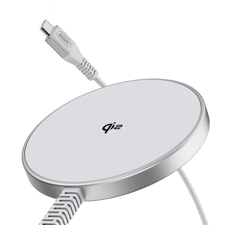 ESR Qi2 Halolock Mini Wireless Charger 15W Compatible with MagSafe Charging Pad, 5ft Cable - Silver - Image 2
