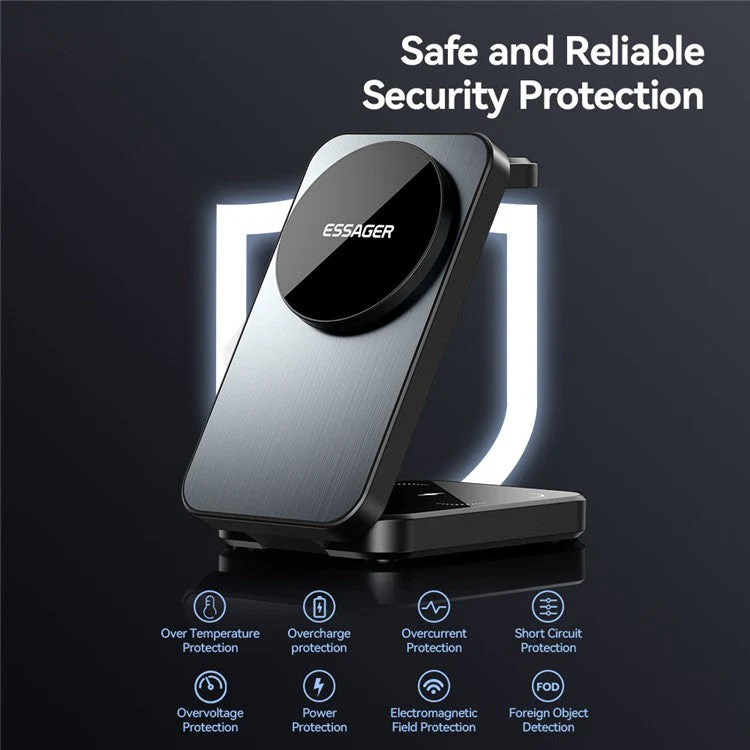 ESSAGER 15W Desktop 3-in-1 Magnetic Wireless Charger for Phone / Earphone / Smart Watch Foldable Charging Station - Image 6