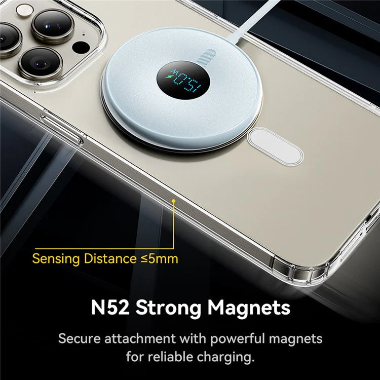ESSAGER 15W Fast Charging Circular Magnetic Wireless Charger with Digital Display - Black - Image 4