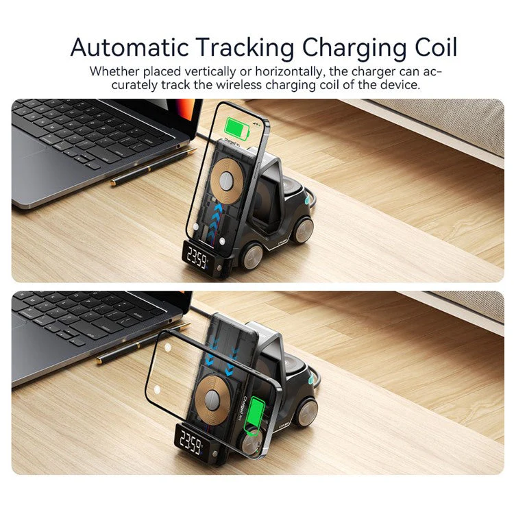 ESSAGER 15W Wireless Charger Desktop Forklift Shape Decoration Alarm Clock - Grey - Image 7