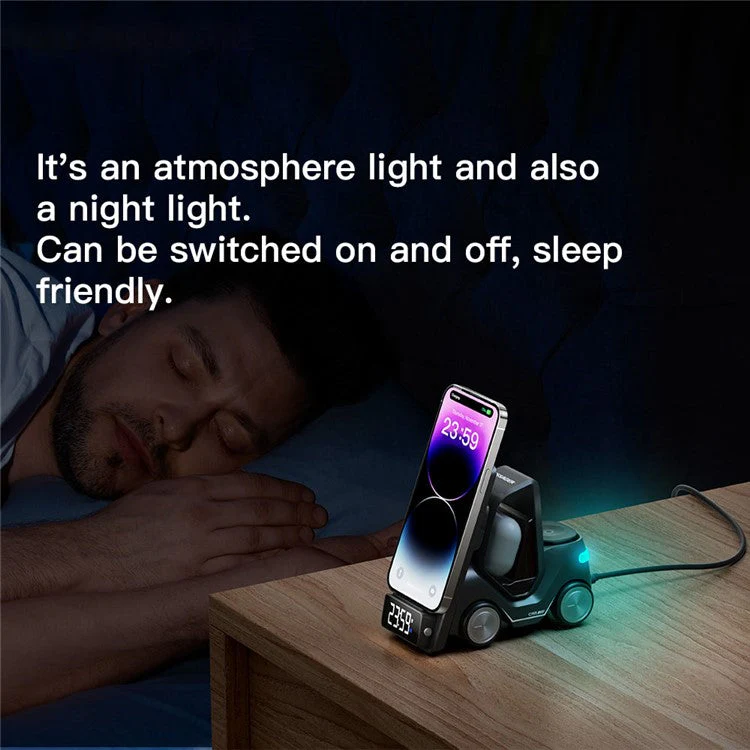 ESSAGER 15W Wireless Charger Desktop Forklift Shape Decoration Alarm Clock - White - Image 5