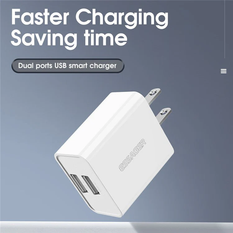 ESSAGER 2A 10W High Power Travel Charger Dual Ports USB Smart Charger, US Plug / White - Image 2