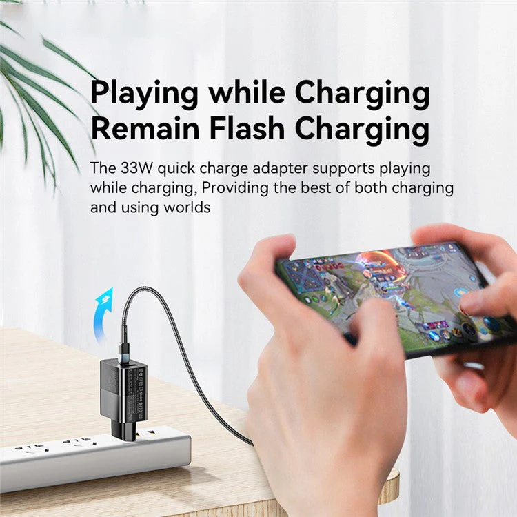 ESSAGER 33W USB-A + Type-C Fast Charging Adapter GaN Dual Port Wall Charger - EU Plug / White - Image 3
