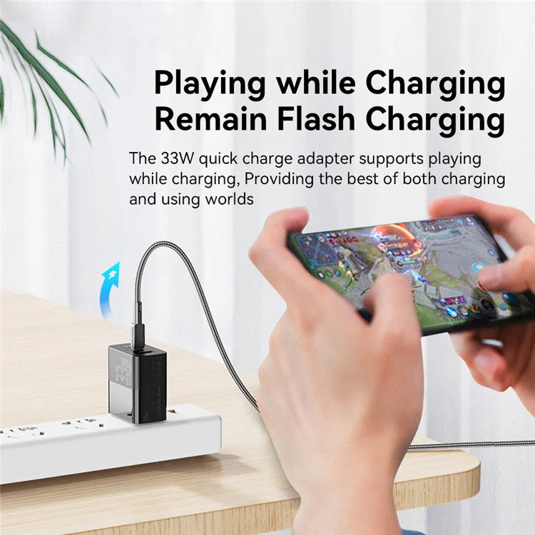 ESSAGER 33W USB-A + Type-C Fast Charging Adapter GaN Dual Port Wall Charger - US Plug / White - Image 2